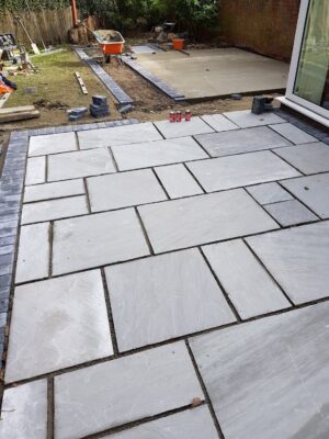 chelmsford indian sandstone patio path concrete shed base 0002