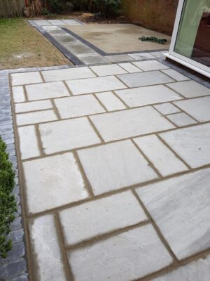 chelmsford indian sandstone patio path concrete shed base 0004